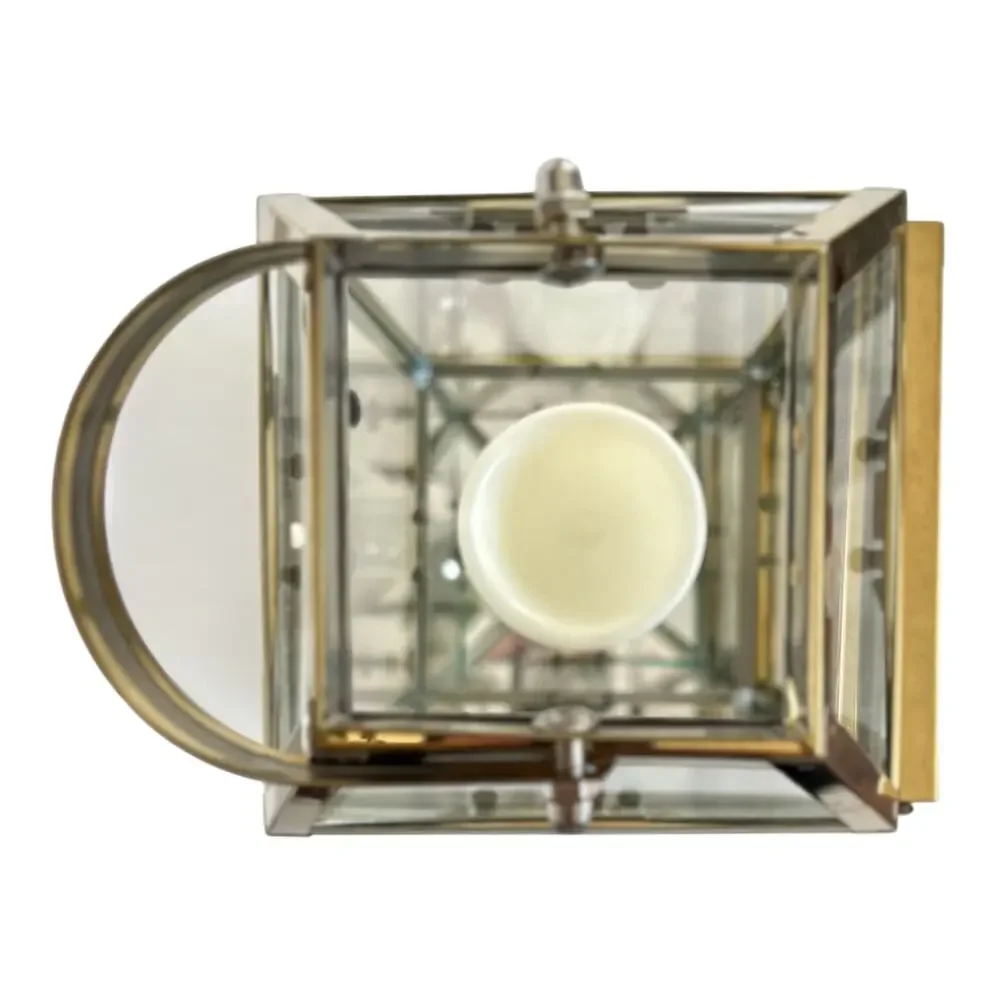 Gold Glass Lantern LED Candle Holder Battery Operated 14” Decorative Lantern
